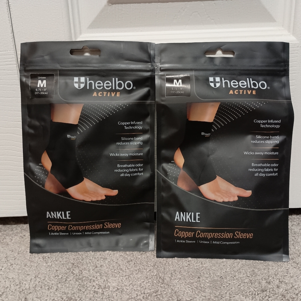 NWT heelbo Active Copper Compression Ankle Sleeves - Black - M